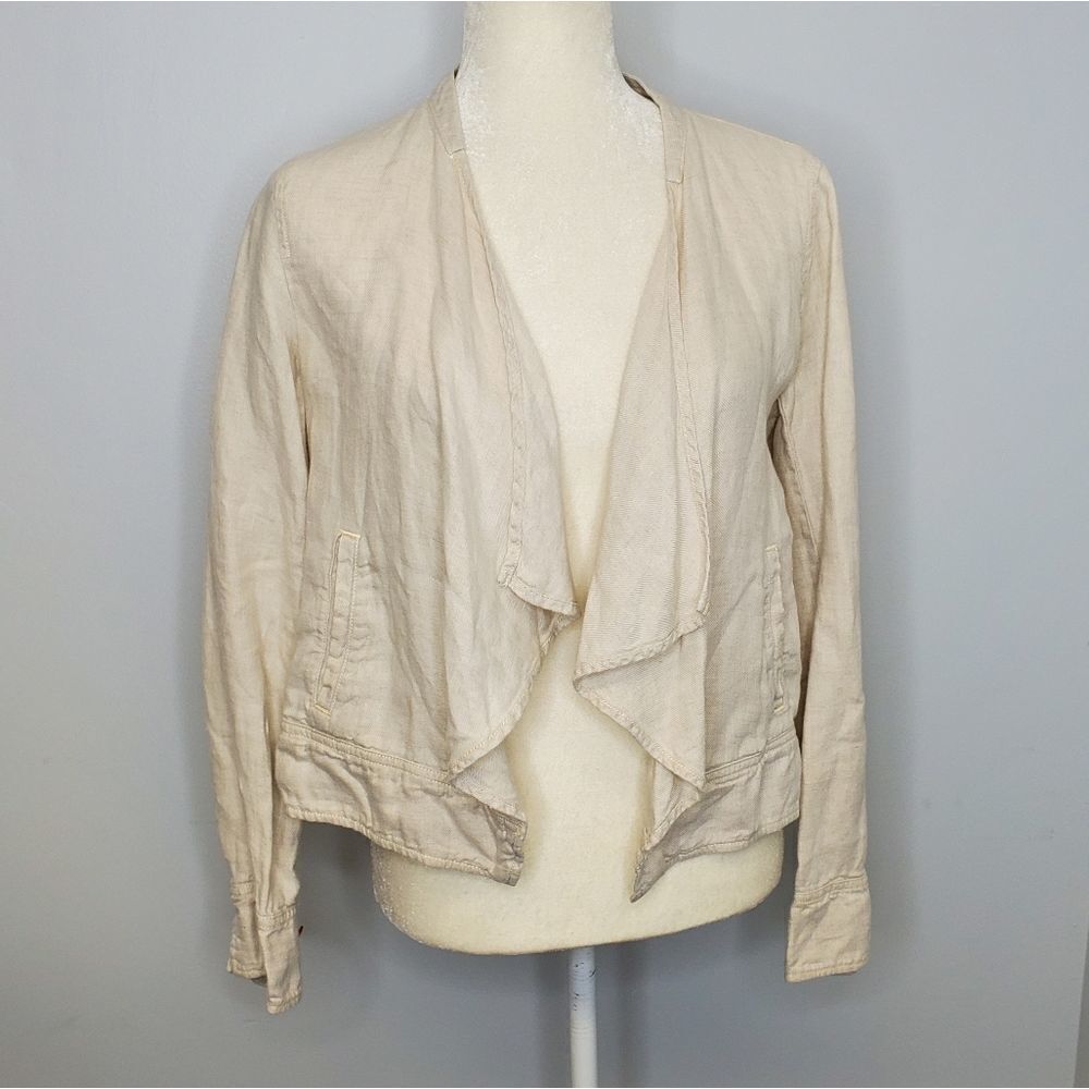 LOU & GREY jacket open front ivory cream linen waterfall XS